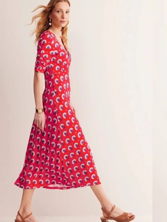 Boden Dresses & Skirts - Boden Red Floral Midi Wrap Rebbeca Dress 6
